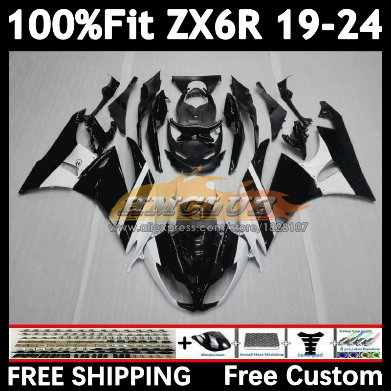 Body For KAWASAKI NINJA ZX-6R 2019 2020 2021 2022 black white 2023 2024 160No.10 ZX 636 6R ZX636 ZX6R 19 20 21 22 23 24 Fairing