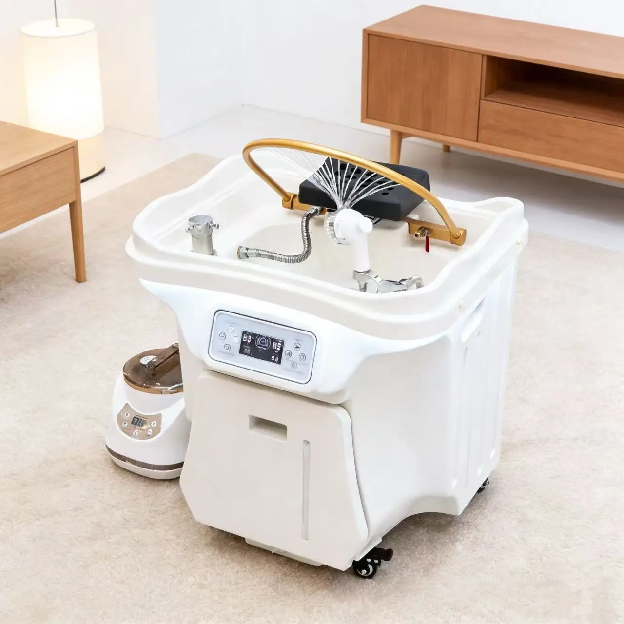 

Portable shampoo basin with constant temperature heating, 60L water storage tank with water circulation function, no need to con