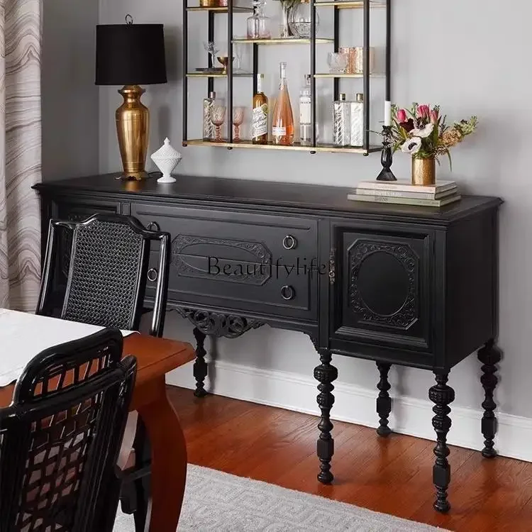 

yj5 French Retro Solid Wood Entryway Cabinet Living Room Wall Partition American Carved Sideboard