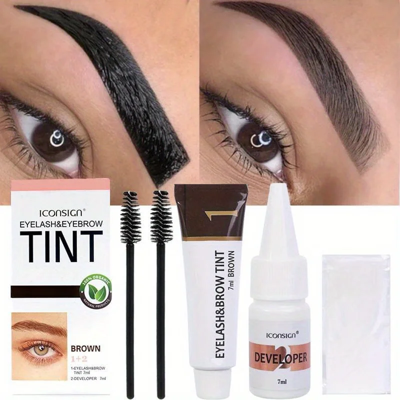 Semi-Permanent Eyelash Eyebrow Tinting Kit 2 in 1 Waterproof Quick Tint Eyebrow Enhancement Long Lasting Eyebrow Cosmetics
