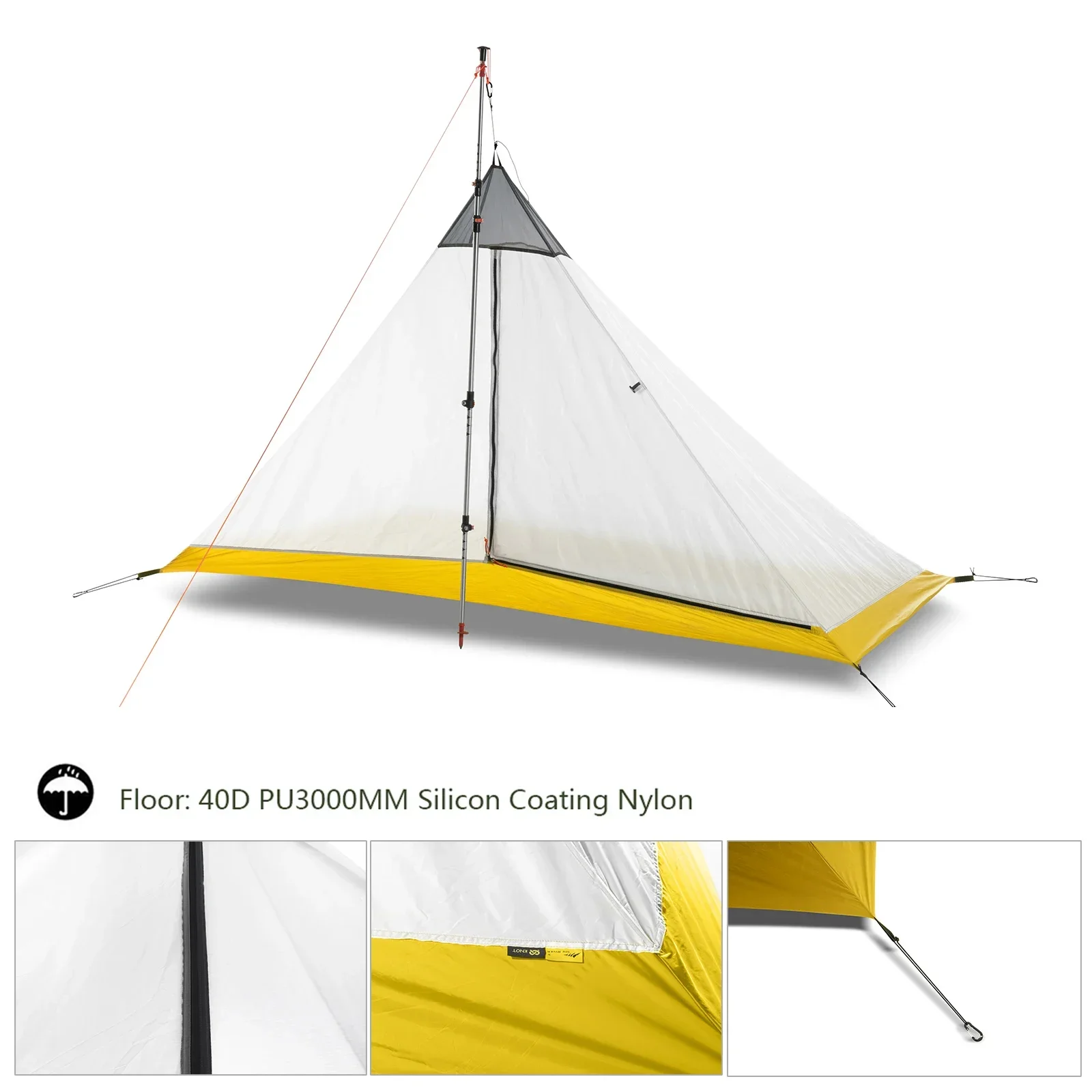 620g Ultralekki 2-osobowy namiot wewnętrzny 40D Nylon Silicon Coating Outdoor 4 Seasons Camping Tent Rodless Pyramid Marquee Duży namiot