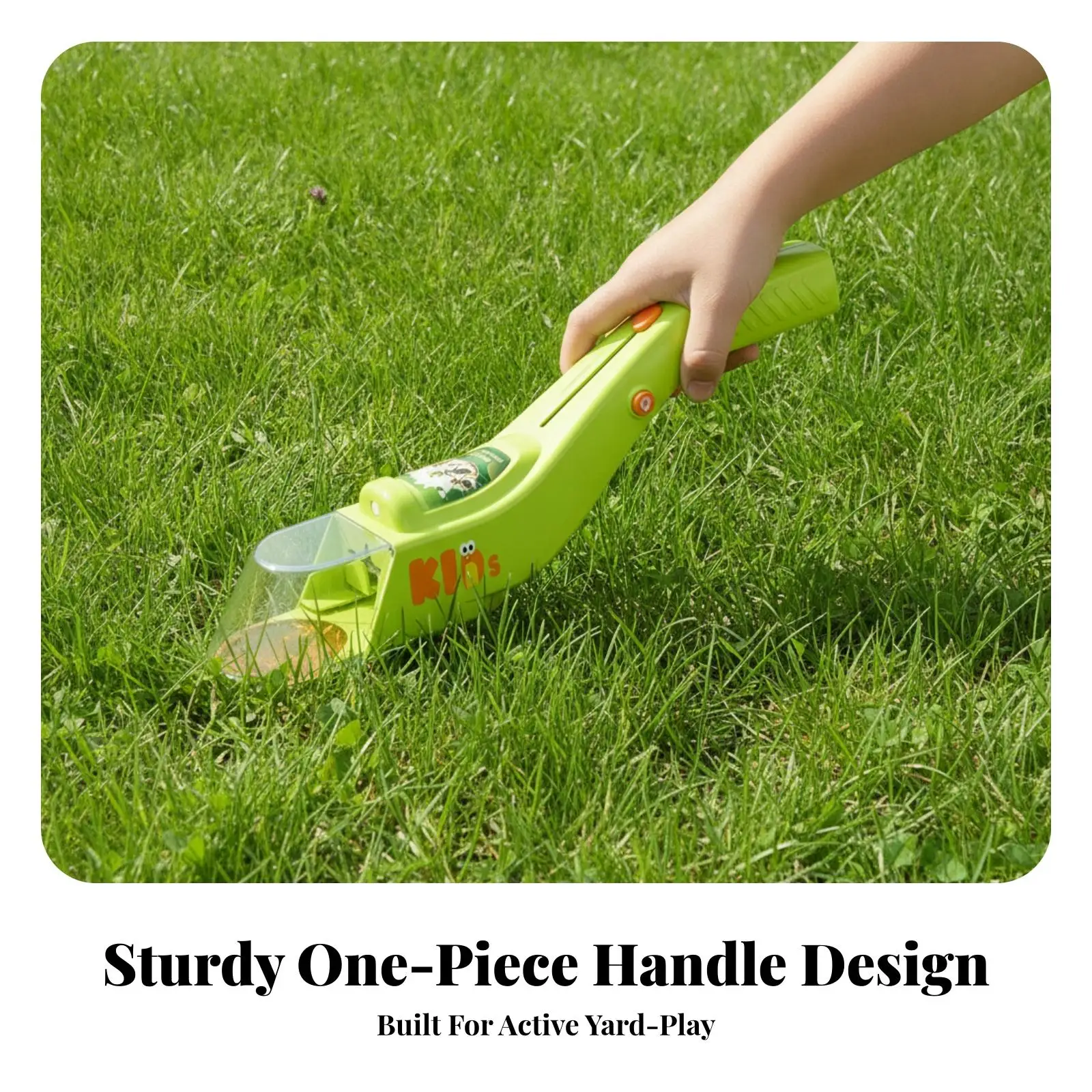 Child Friendly Catcher Tool with Bright Green Body and Yellow Button for Garden Learning Activities