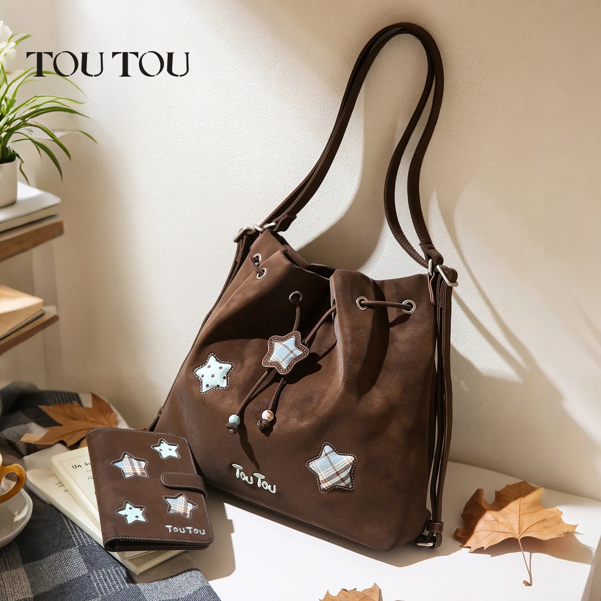 حقائب TOUTOU للنساء حقيبة دلو برباط على شكل نجمة جديدة - حقيبة حمل ذات سعة كبيرة للركاب، قابلة للتعديل لارتداء الإبط وحقيبة الظهر #4