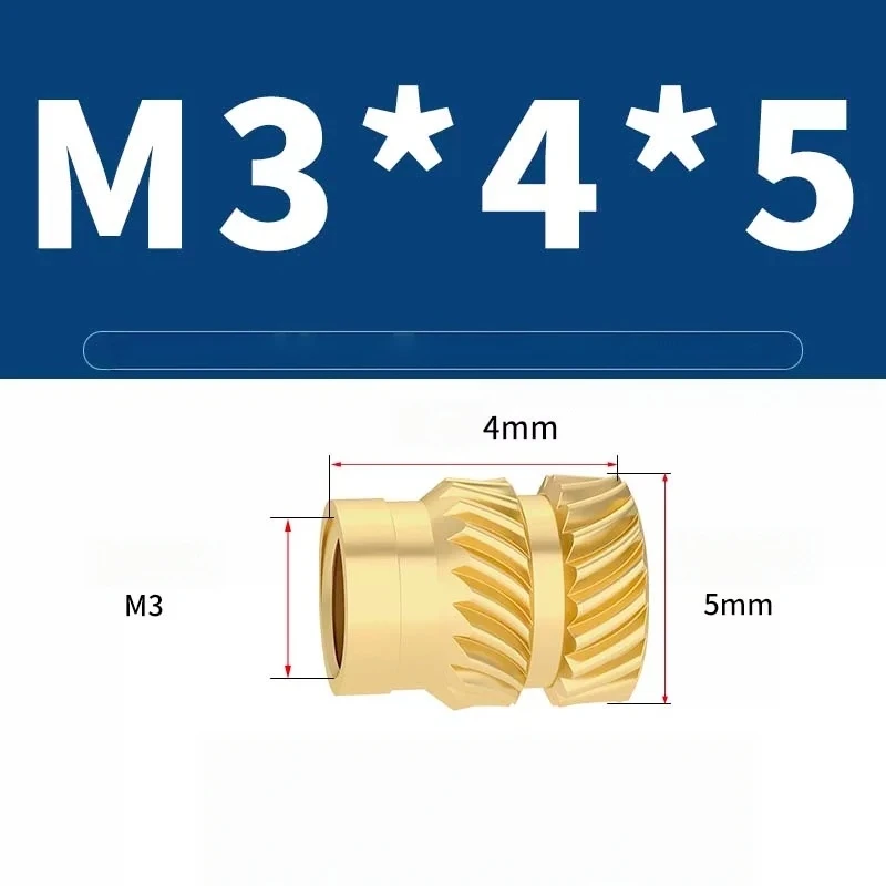 50/100/200Pc M3X4X5 Heat Insert Nut M3 Threaded Knurled Brass Embedment Nut For Voron 2.4 Trident Bambu Lab 3D Printer Screw Nut