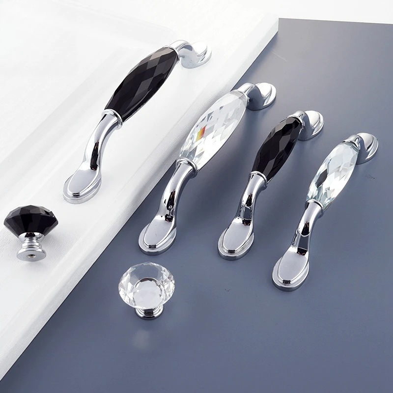 1pcs Zinc Alloy Drawer Silvery Long Crystal Handle Dresser Wardrobe Handles for Cabinet Kitchen Pull Cupboard Knob