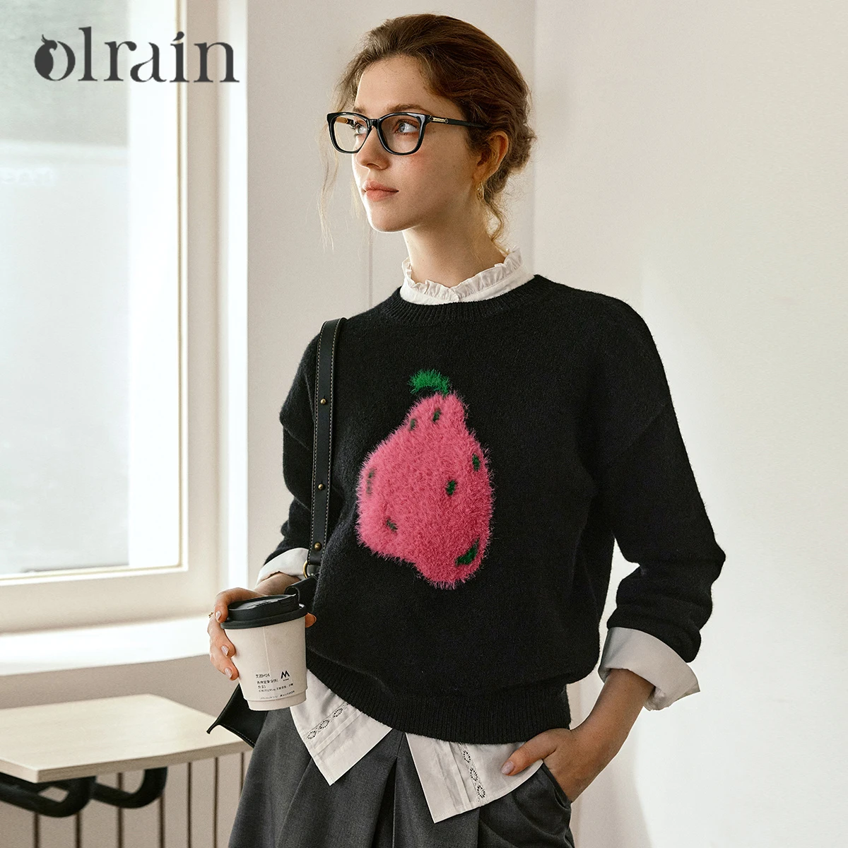 OLrain Jacquard Sweater for Woman 2025 Autumn New O-neck Loose Knitted Pullover Fashion Commute Long Sleeve Knitwear O57QM001015