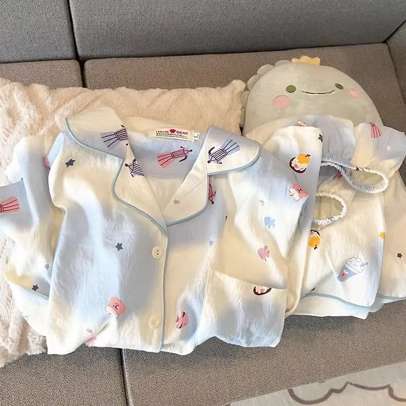 

Женский пижамный комплект, одежда для сна, 2 шт., короткие топы и шорты, размеры S, M, L, Kawaii, мягкий, повседневный, с принтом любви