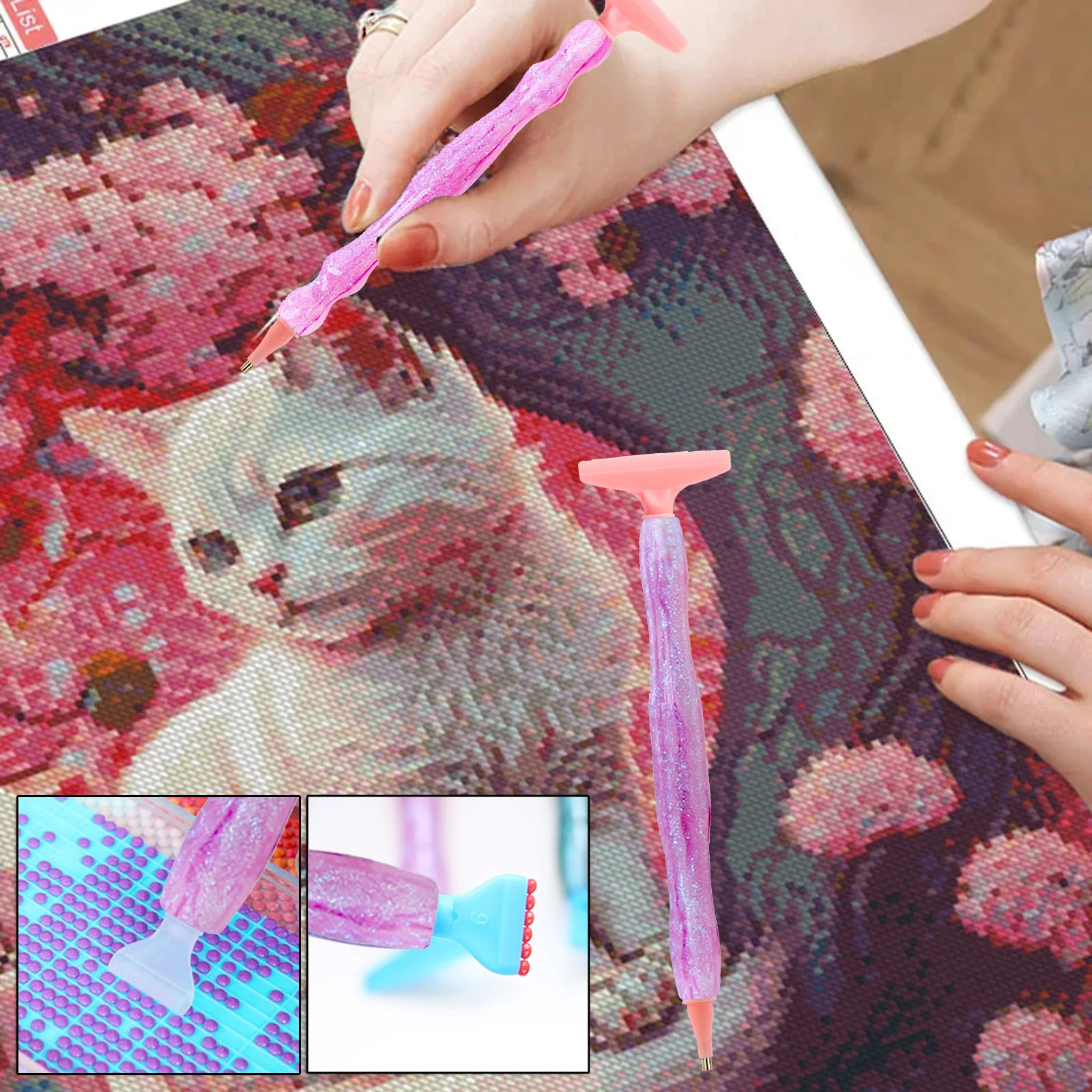 5D الراتنج الماس اللوحة القلم مع 7 قطع البلاستيك استبدال رؤساء القلم نقطة الحفر أقلام DIY بها بنفسك الحرف الفنية الماس اللوحة #5