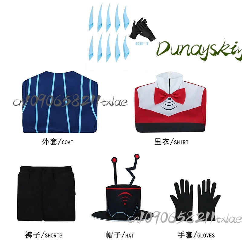 Hazbin เครื่องแต่งกาย Vox ชุดอะนิเมะสีฟ้าสีแดงชุด 3D อุปกรณ์เสริมชุดสําหรับผู้ใหญ่ฮาโลวีน Carnival คริสต์มาส Roleplay