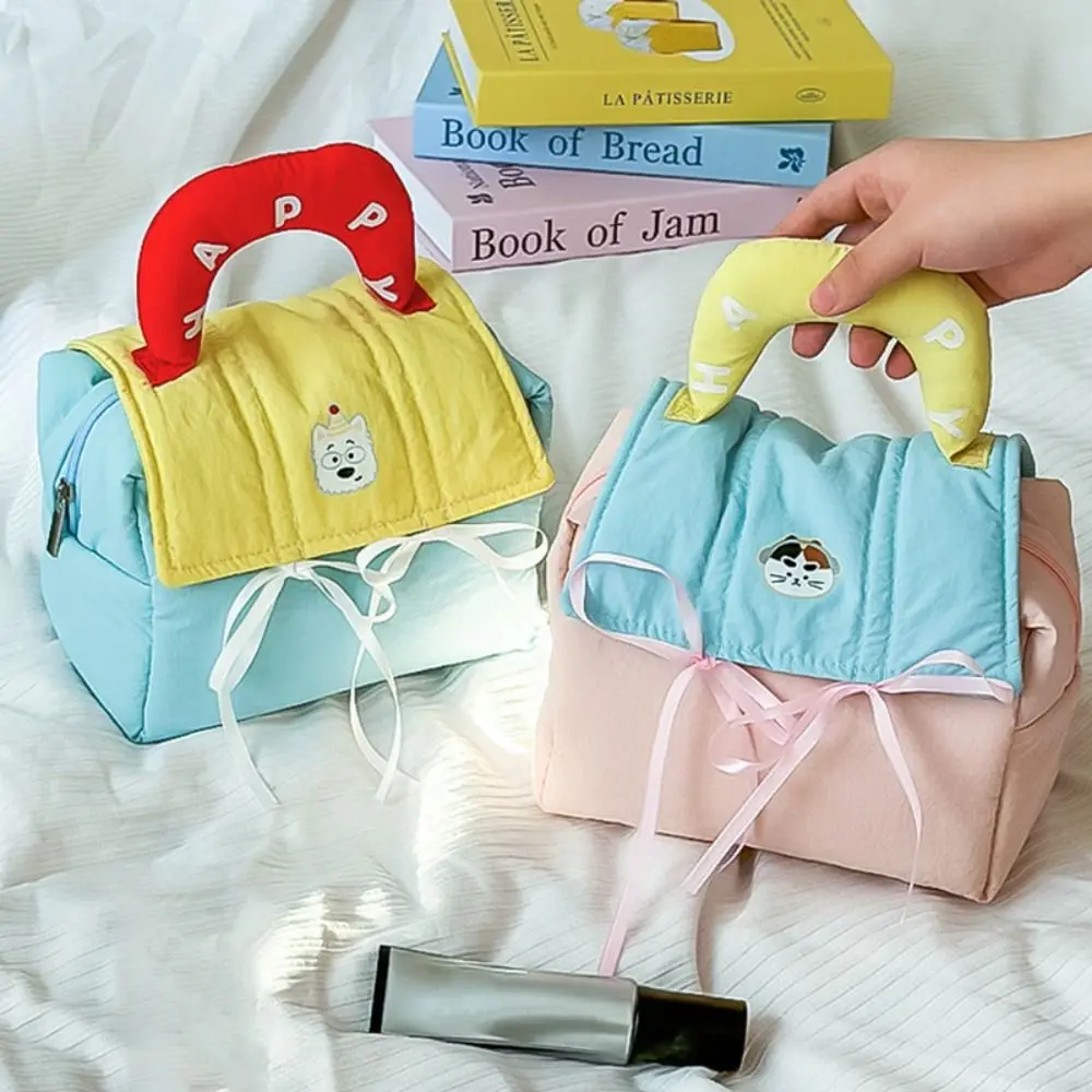Cartoon Dopamine Color Makeup Bag Soft Cloud Handle Large Capacity Toiletry Bag Quilted Cosmetic Bag Gift