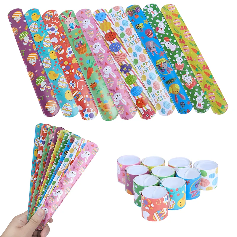 

10Pcs Easter Slap Bracelets Cute Bunny Eggs Wristbands Happy Easter Party Decoration Baby Shower Birthday Favors Gifts