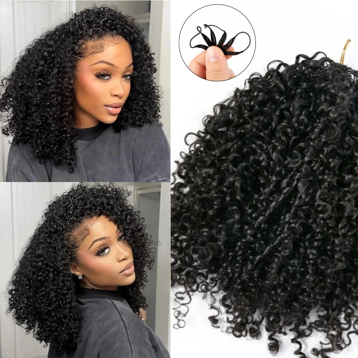 

Маленькие спиральные кудрявые пряди из натуральных волос для плетения косичек, предварительно разделенные, для наращивания, пучки для плетения, пряди для косичек Pixie Curls