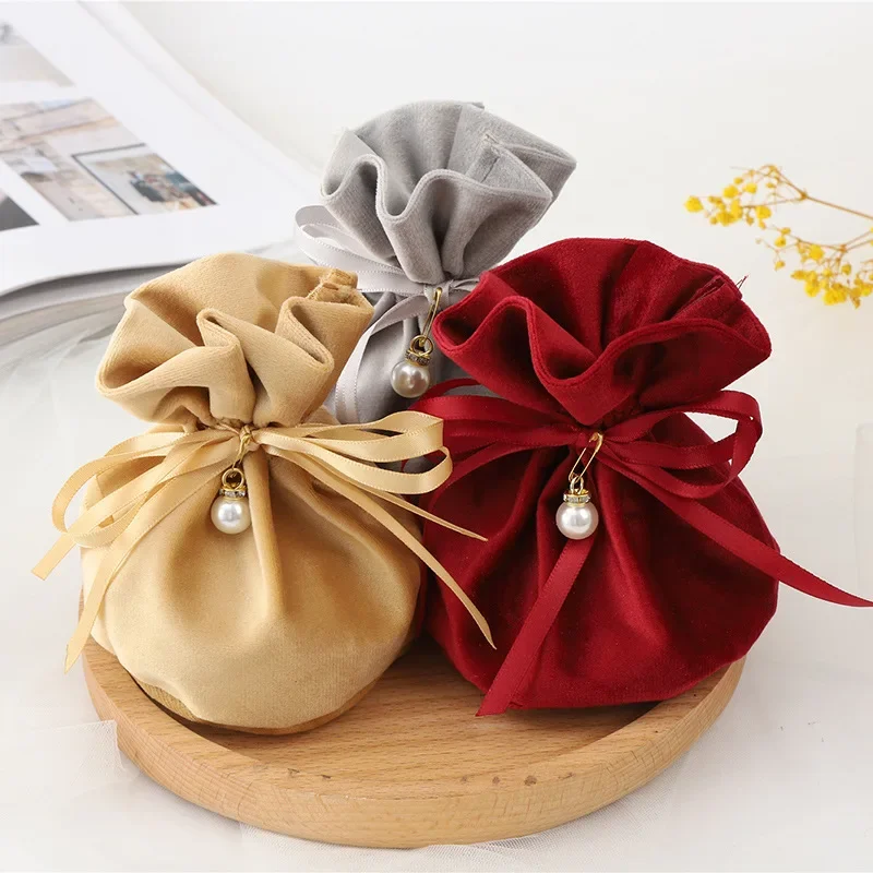 1pc/size10x14cm Drawstring Colorful Velvet Sachet Valentine's Day Wedding Birthday Party Chocolate Candy Bags Headset Gift Bags