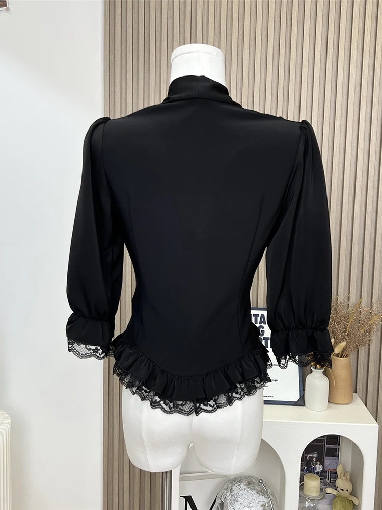 Camicie in chiffon da donna Camicette con scollo a V Manica lunga Overshirt Patchwork sottile Classico elegante All-match Y2k Gothic Dark Academia