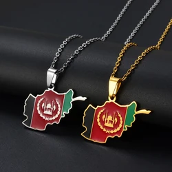 Anniyo Afghanistan Map Flag Pendant Necklaces Afghan Stainless Steel Jewelry for Women Men Girls #298321