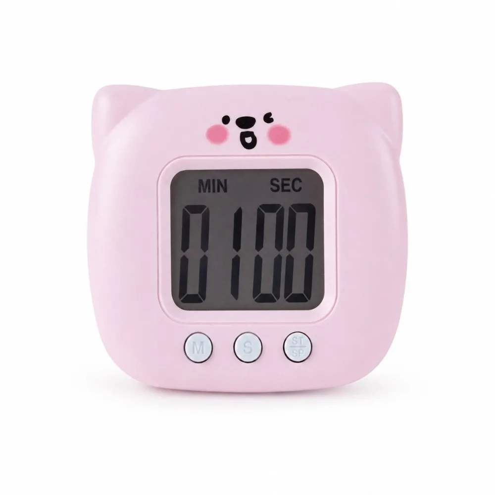 Cartoon Cat Digital Kitchen Timer Large LCD Screen Count Up Down Electronic Timer Magnetic Stand Digital Visual Clock