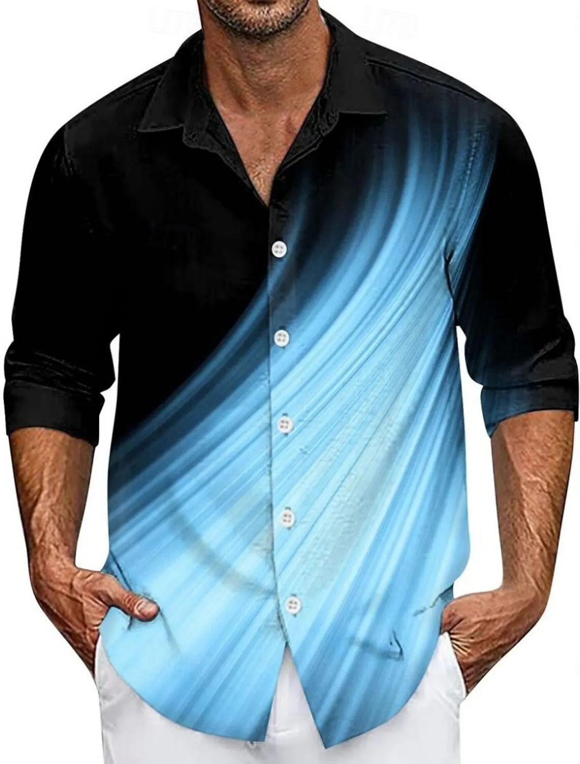 

Men's Gradient Lines Waves Shirt Button Up Shirt Casual Dress Shirt Long Sleeve Fashion Casual Streetwear Summer Daily Shirts