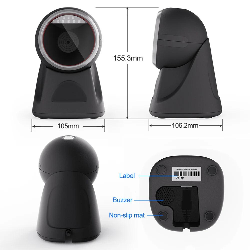 GTCODESTAR 2D Omnidirectional Barcode Scanner Desktop 1D  Scanner USB Wired QR Barcode Reader for Supermarkets Bookstores