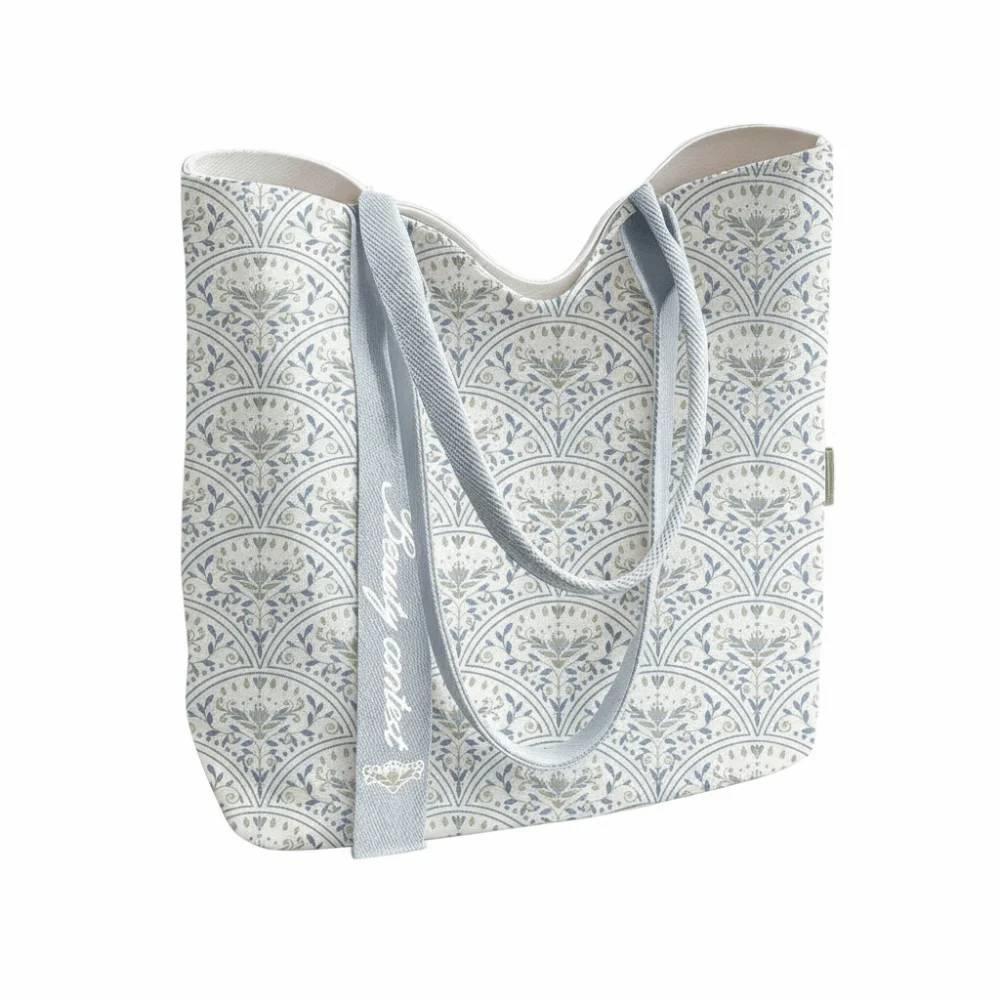 Fan Shaped Floral Fragments Canvas Bag Reusable Large Capacity Shoulder Bag Lightweight Wide Handles Shopping Bag Daily Carry