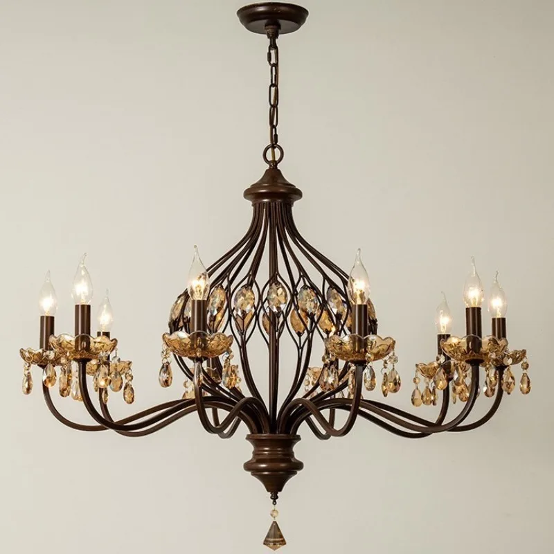 American Middle Ancient Style Crystal Ceiling Chandeliers Living Room Villa Candle Hanging Lamps Coffee Shop Homestay Restaurant