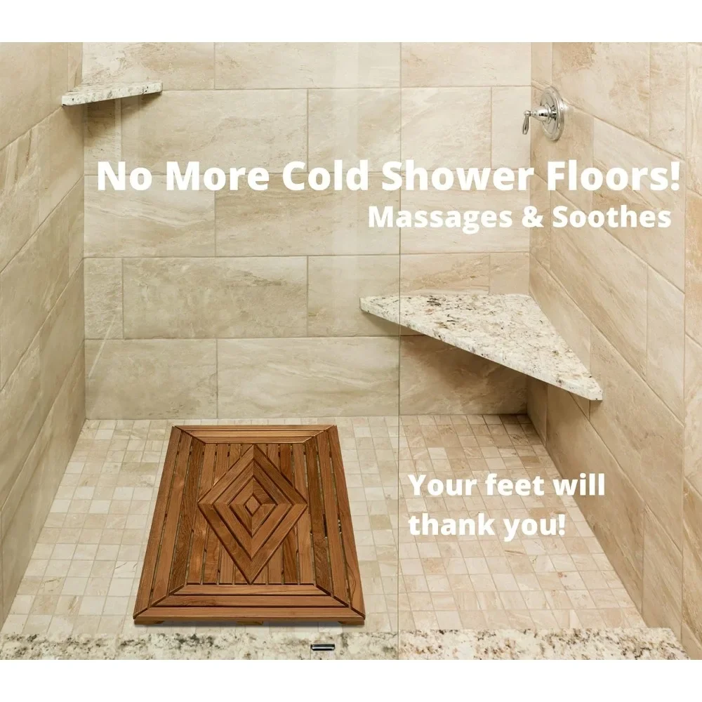 Alfombra de ducha de teca de diseño personalizable, grande, 31,5 X 19,5, resistente al agua natural con acabado en aceite de teca para baño, baño, piscina,
