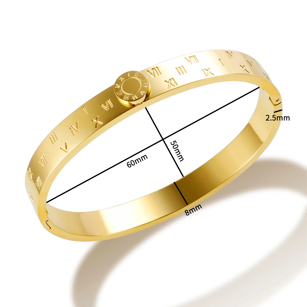 Enamel Roman Numerals Bangle Bracelet Stainless Steel Gold Color Black Colorful for Women Men Couple Fashion Simple Jewelry Gift