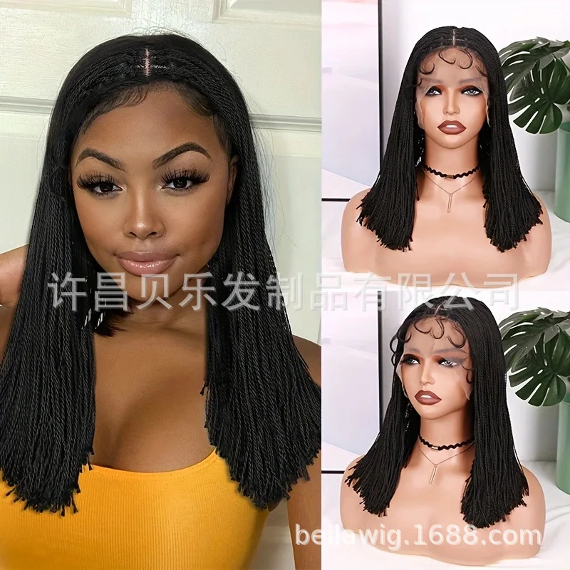Synthetic Braided Wig for Women Short Dreadlock Style Lace Front Hand-Tied Two-Strand Twist Fashion Cosplay Party Heat Resistant