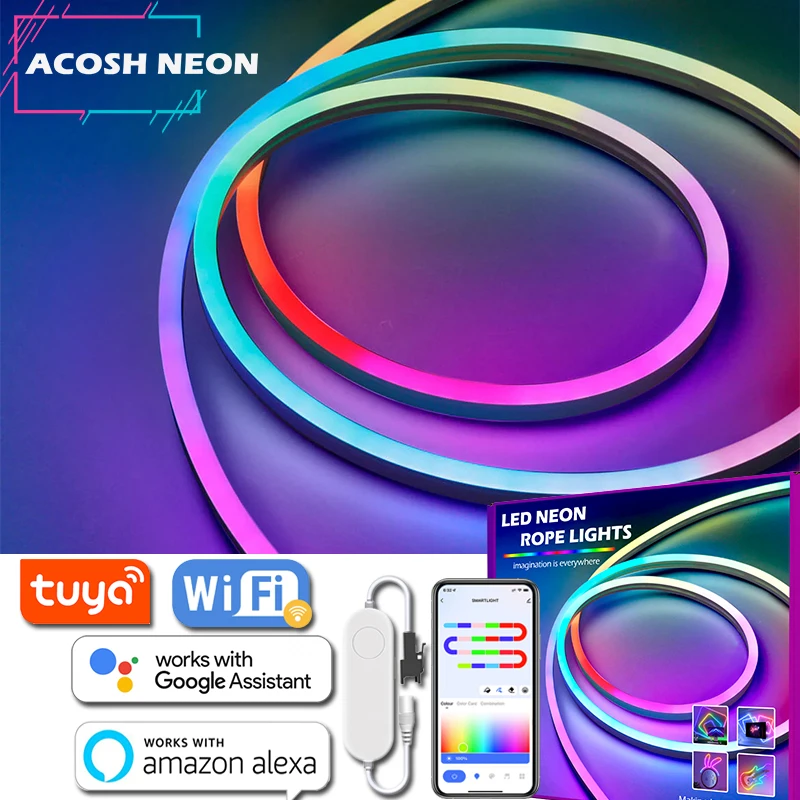 3-20M WiFi Tuya Neon LED pasek światła 12V RGBIC LED pasek Dreamcolor wodoodporny efekt goniący elastyczna taśma sterowanie głosem