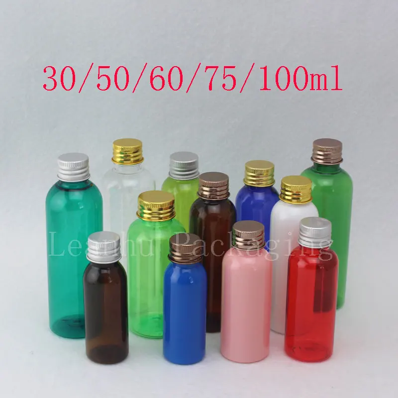 

30ml 50ml 60ml 75ml 100ml Empty Plastic Cosmetics Bottles Metal Screw Cap Small Travel Lotion Shampoo Colored Container Oils