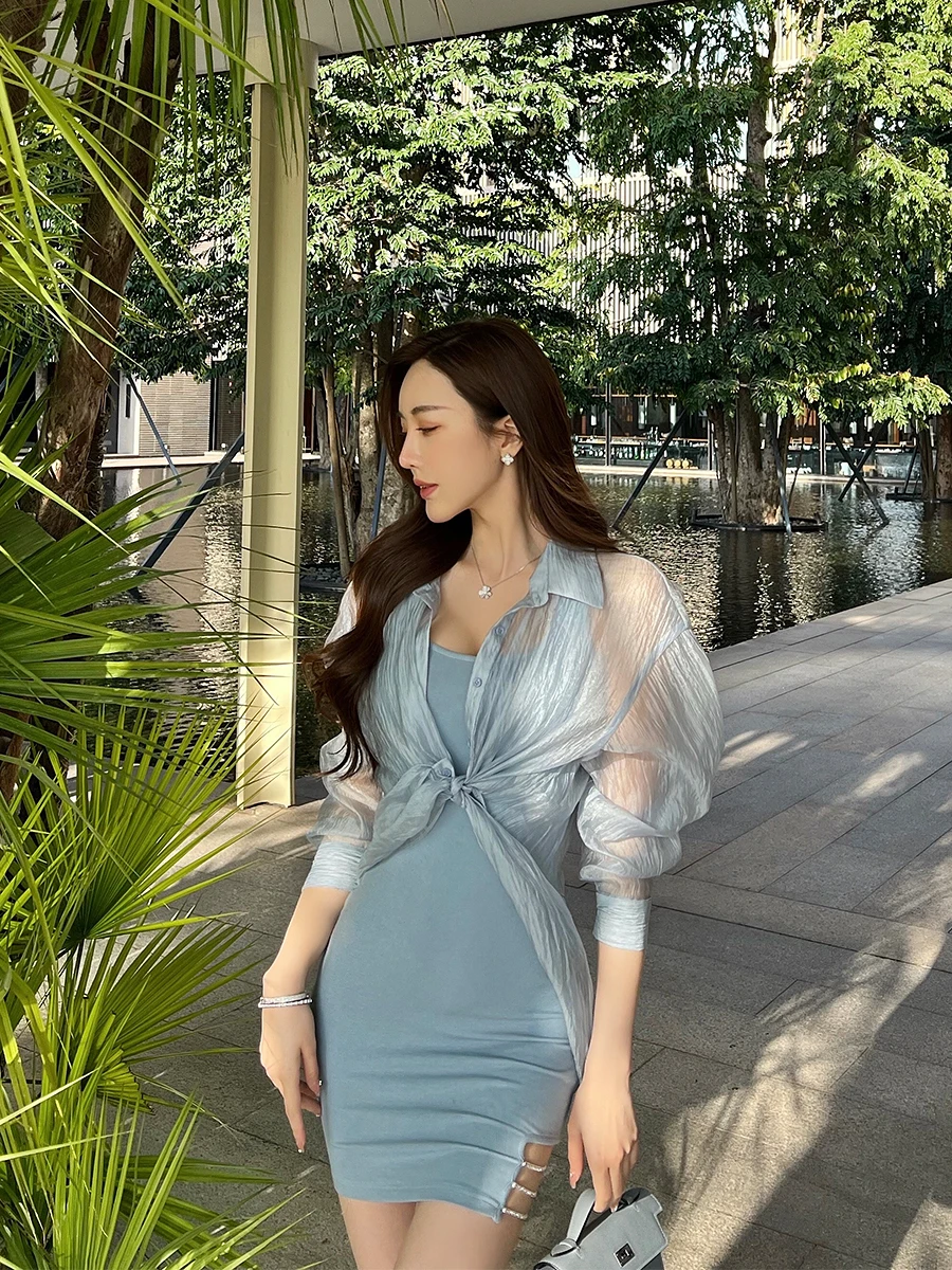 

Stunning Women's Knitted Dress Set with Strap Loose Fit Sun Protection Two-Piece Outfit Casual Style Summer Fashion