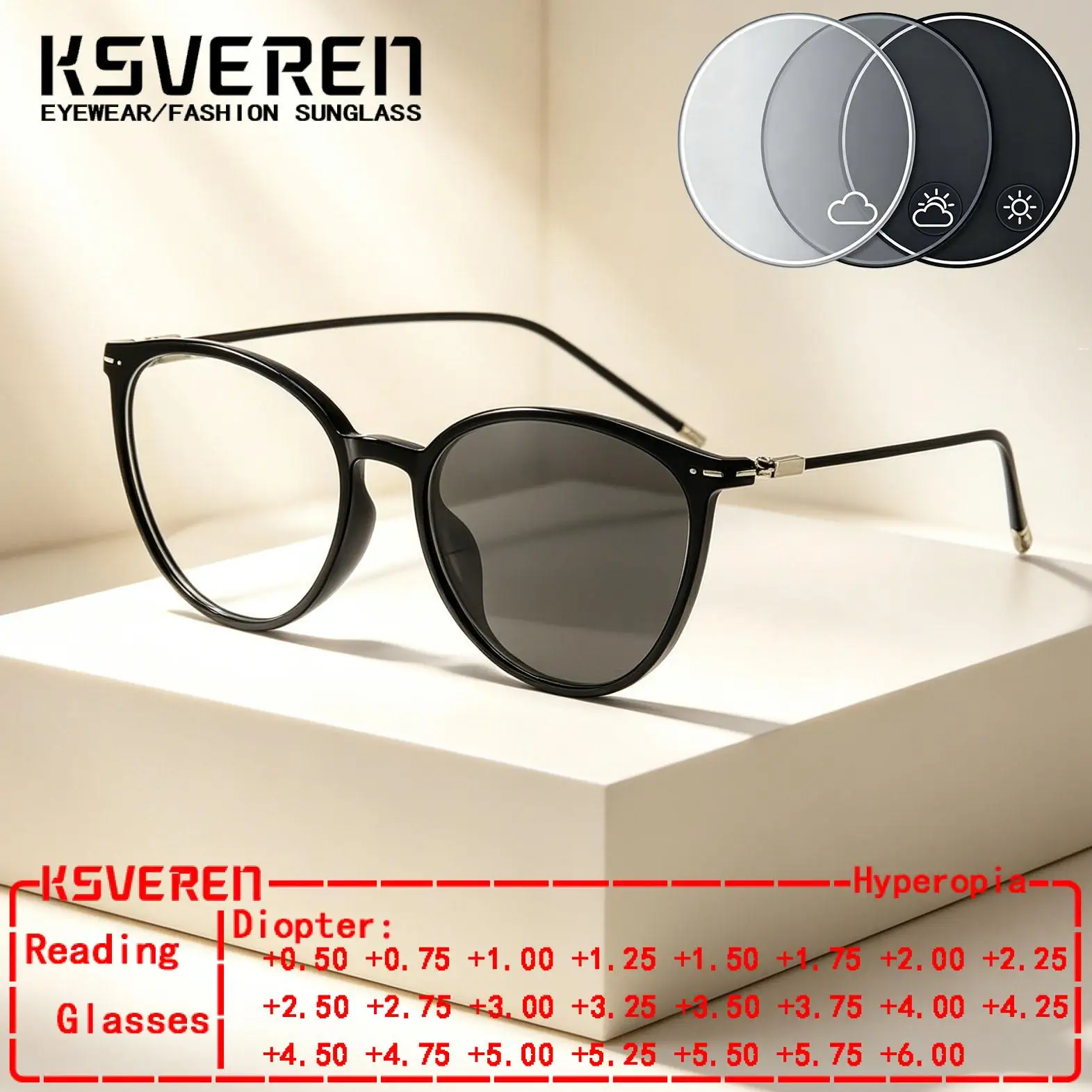 

Circural Vintage Photochromic Reading Glasses Men Women Single Focus Finished Presbyopic Eyewear Prescription Color Changing Len