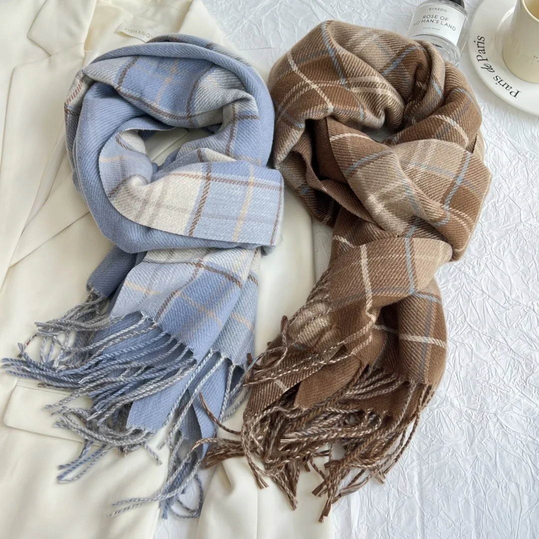 

2025new arrival stock winter fringed plaid men's scarf imitation cashmere sweet fashionable couple style scarf scarf neckerchief
