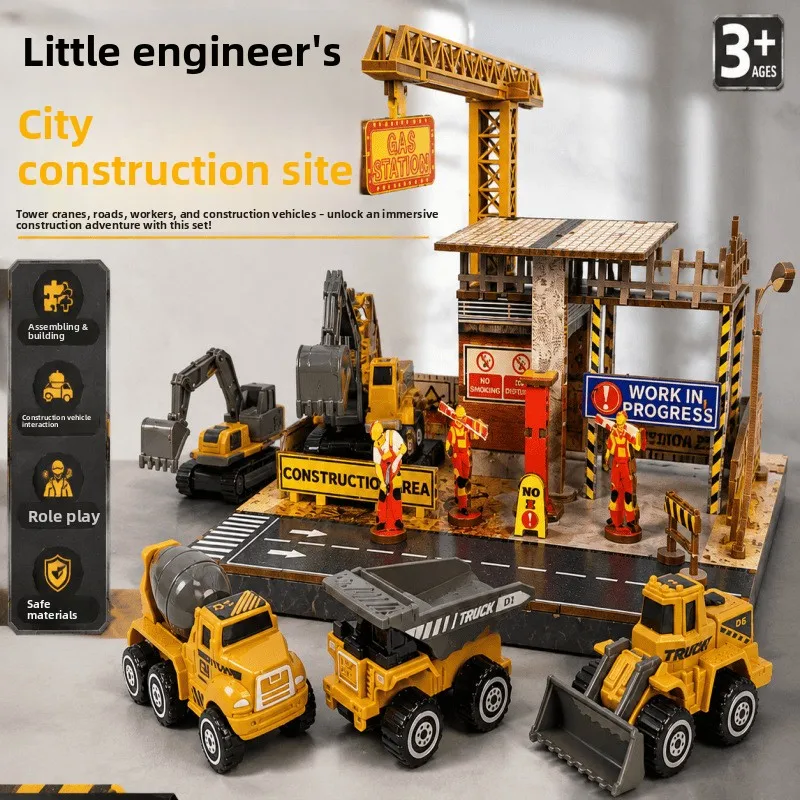 3D Puzzle DIY Assembly Car Repair Shop Engineering Building Scene Mini Model Decoration Adults Home Office Desk Display