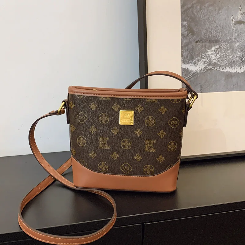 حقيبة دلو مطبوعة عتيقة محفظة مربعة لوكس للنساء خفيفة الوزن حقيبة كتف عصرية حقيبة كروس بسيطة حقيبة نهارية ليلية #1