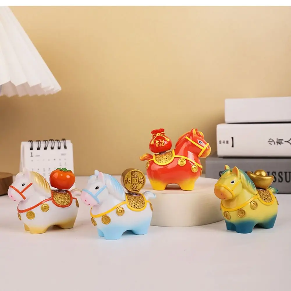 Kawaii Zodiac Horse Ornaments Handcrafted Year of The Horse Resin Cartoon Horse Statue Rotatable DIY Craft