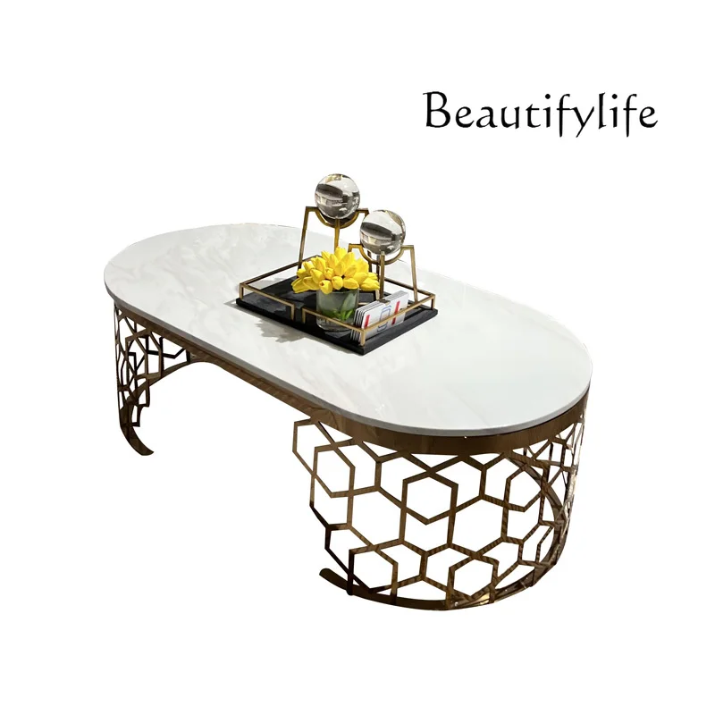 Italian Mild Luxury Marble-Side Coffee Table Villa Suite Living Room Post-Modern Simple High-End Tea Table