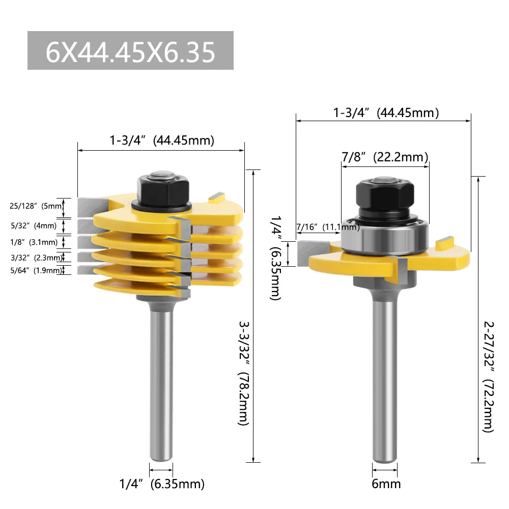 2 buah 12mm 1/2 Slot Shank pisau pemotong 3 Wing Router bit Set 7 buah pisau disemen karbida Milling Cutter untuk penggilingan kayu