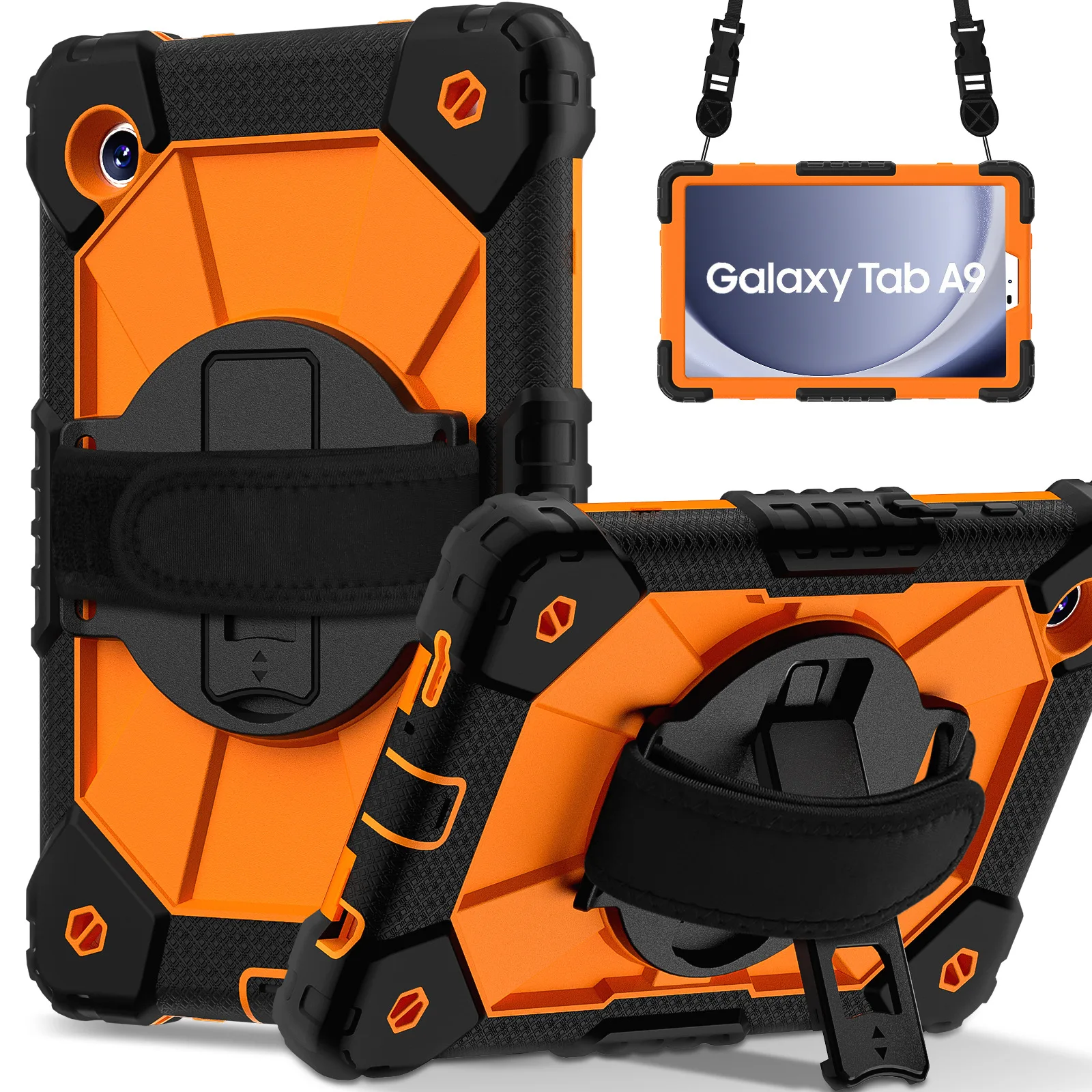 حافظة شديدة التحمل قابلة للدوران لهاتف سامسونج جالاكسي تاب A9 8.7 بوصة 2023 SM-X115N غطاء حامل مدرع مع حزام كتف