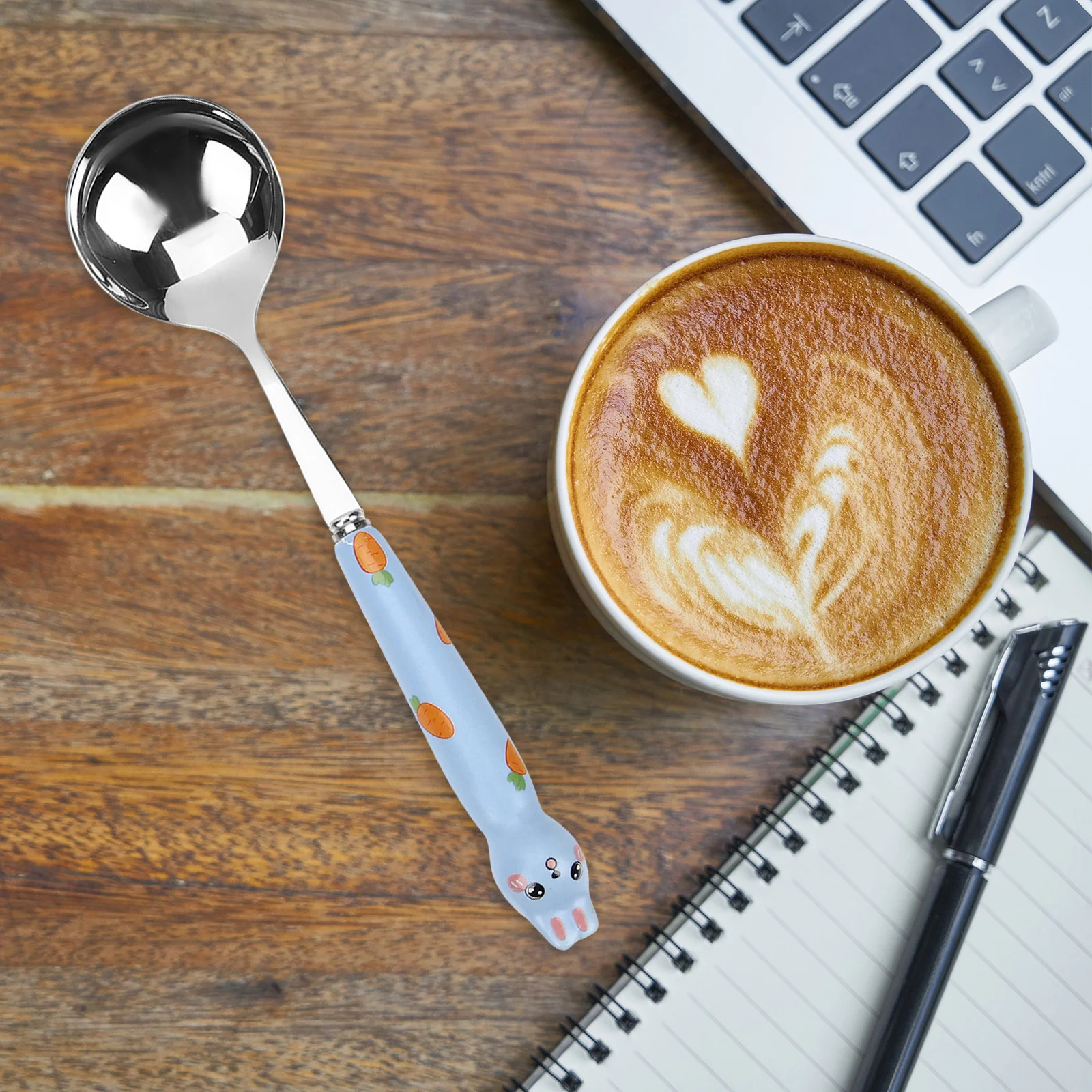 

4Pcs Adorable Rabbit Dessert Spoons Stainless Steel with Ceramic Handle Unique Shape for Ice Cream Coffee Yogurt Cake Tasting