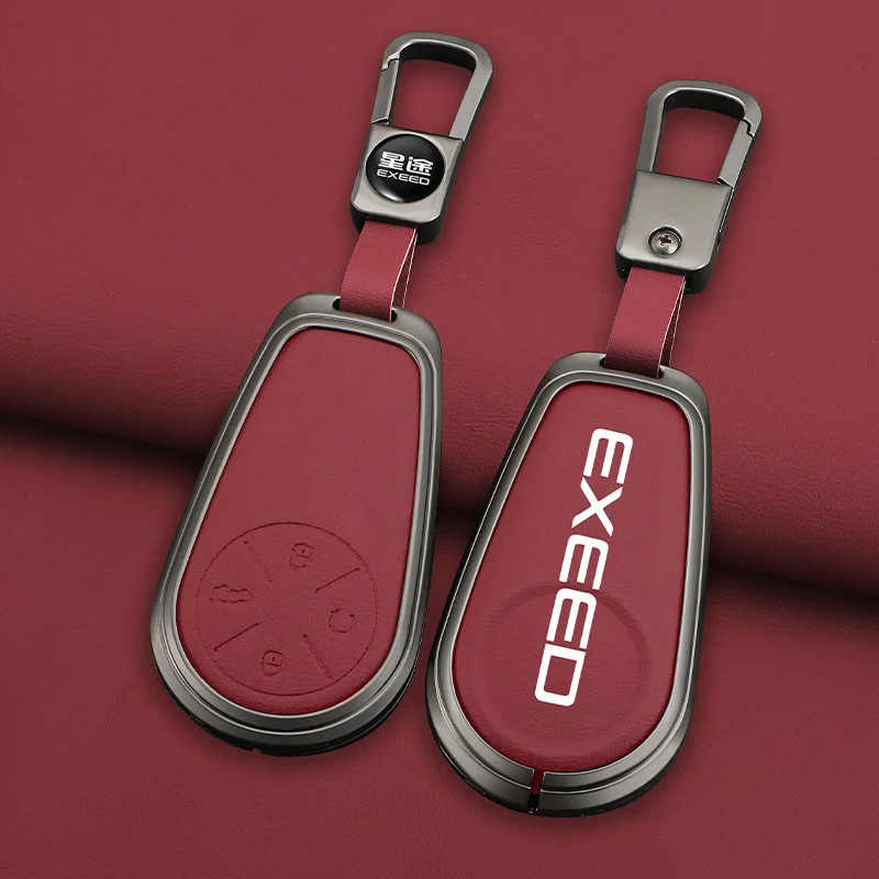 

Car Zinc Alloy Leather Key Case For Chery EXEED VX LX RX TXL Modified FL CDM PHEV Remote Cover Shell Protec Keychain Accessorie