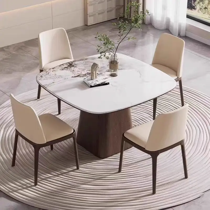 

Small apartment solid wood dining table rock slab dining table square modern ash wood solid wood dining table household rock