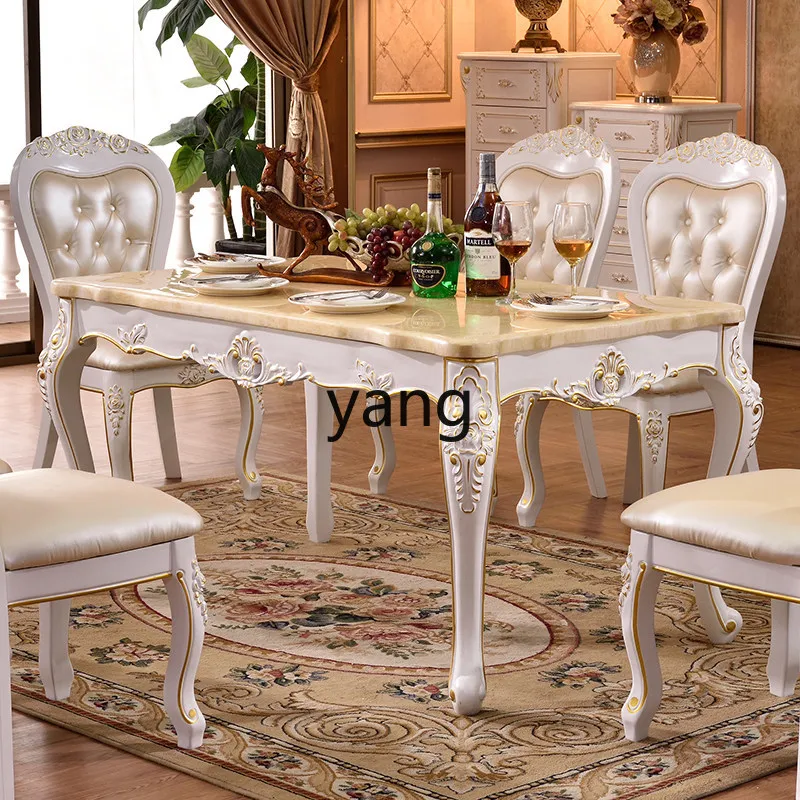LMM white reddish brown tracing gold and silver dining room furniture dining table and chair combination