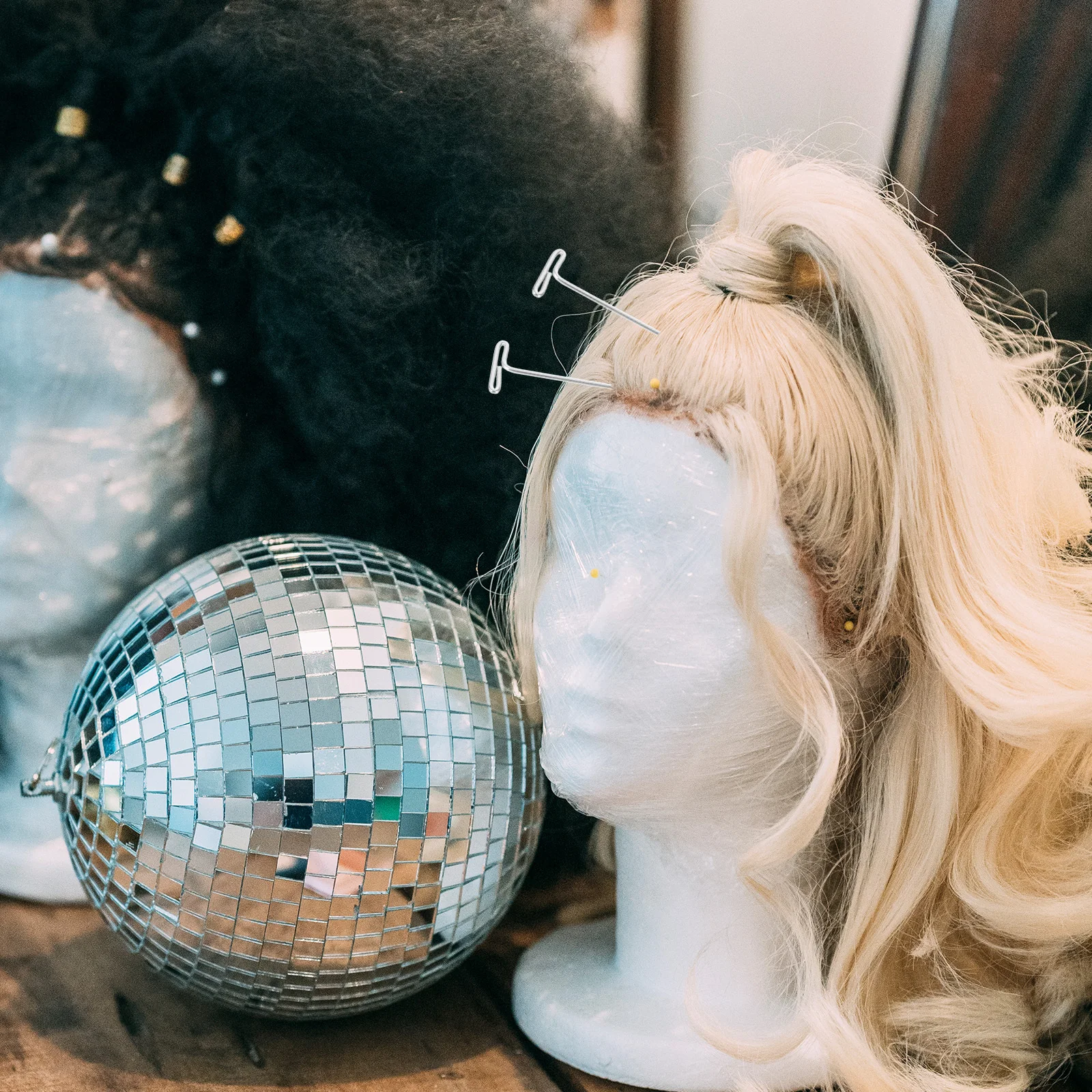 100 قطعة دبابيس الفولاذ المقاوم للصدأ T دبابيس للشعر المستعار عقد حاد سهل إدراج إزالة الحرفية حجب الحياكة الخياطة #6