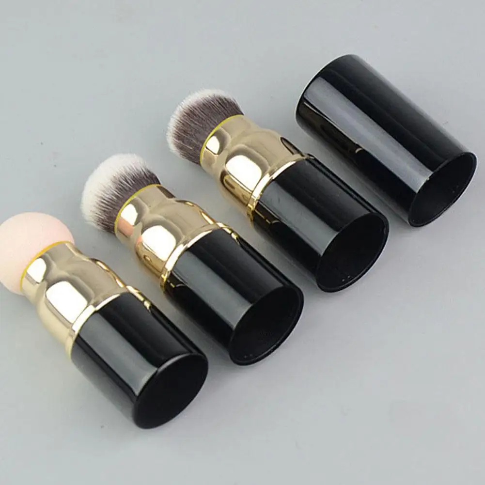 3-in-1 Mini Makeup Brush Set Detachable Portable with Dust Cover for Foundation Powder Blush and Sponge Head Make Up Tools