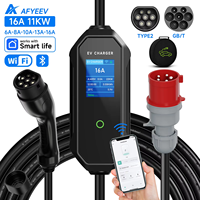 AFYEEV Type2 Portable EV Charger 11KW 16A 3 Phase GBT Electric Car Charger Wi-Fi APP Bluetooth Version Remote Control CEE Plug