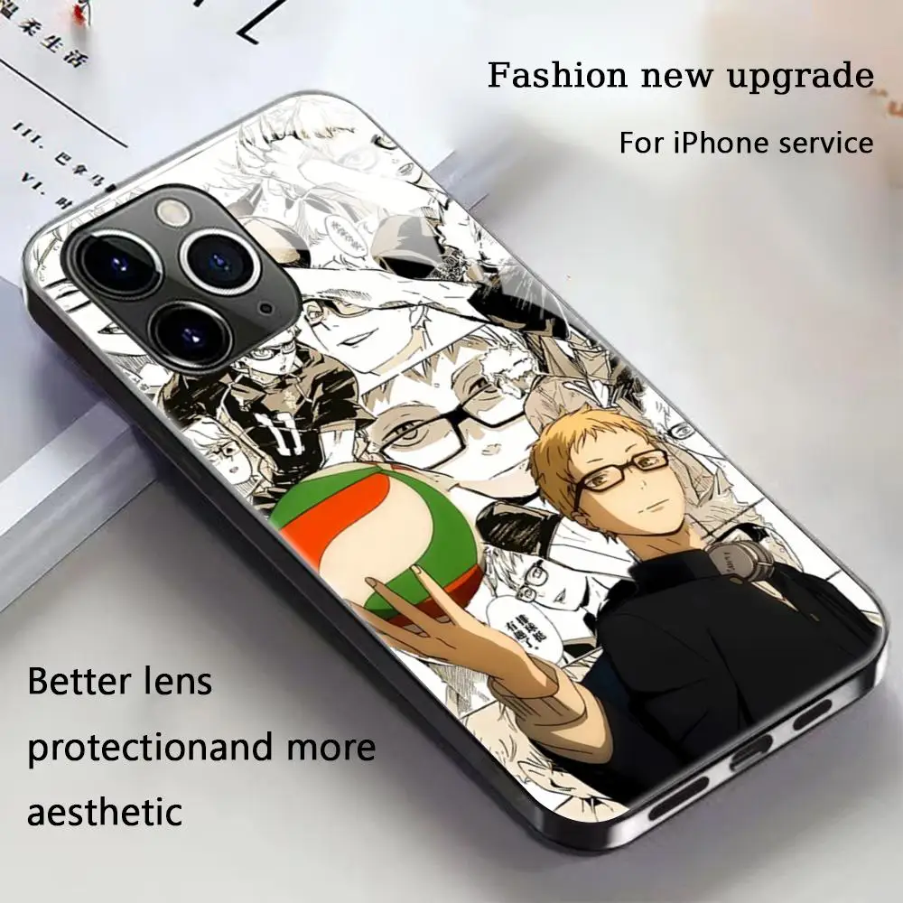 Tsukishima Kei Haikyu أنيمي جراب هاتف آيفون 16 15 14 13 12 11 X XR XS 8 Plus Mini Pro Max الزجاج المغناطيسي جراب هاتف