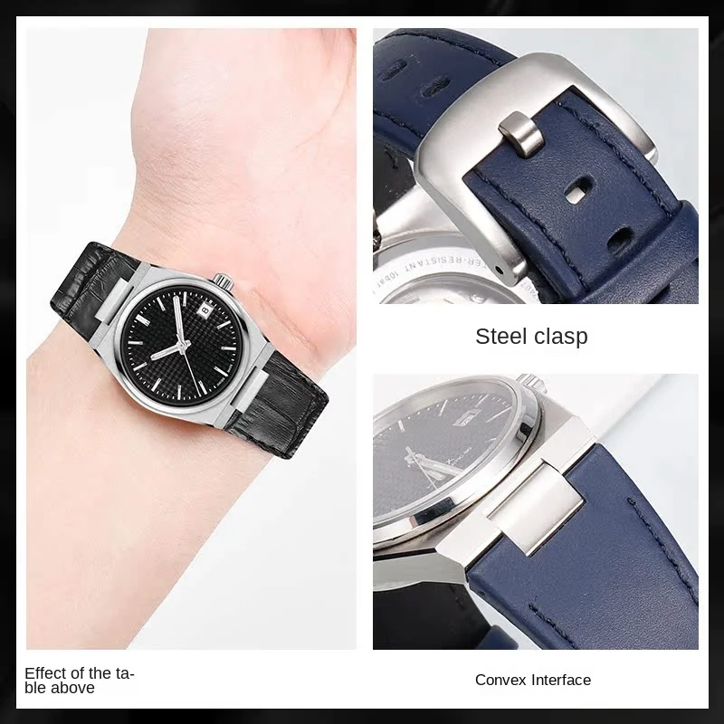 Para 1853 tissot prx t137 super player pulseira de relógio metal boca elevada t137407a t137410a pulseira de couro liberação rápida 12mm azul