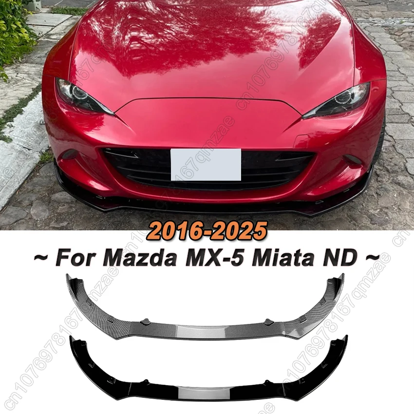 المصد الأمامي للسيارة لمازدا MX-5 MX5 Miata ND 2-Door 2016-2025 مجرفة شفة أمامية سبويلر تعديل خارجي أسود لامع مجموعات #1
