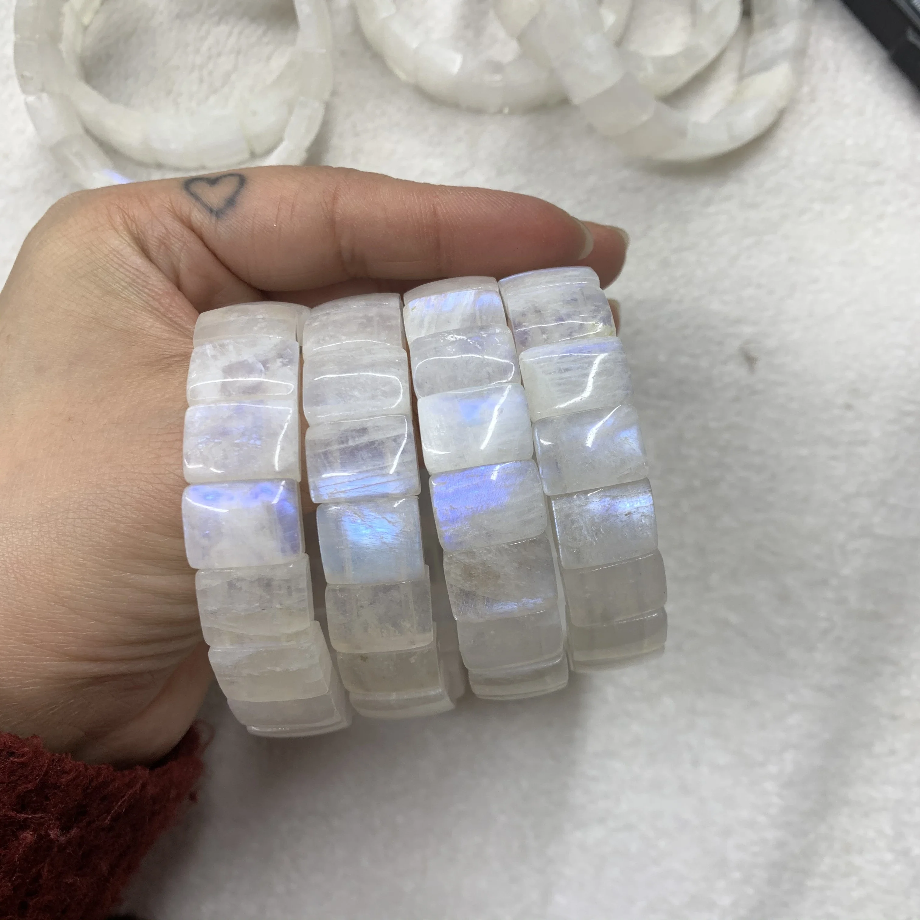 

AAA Grade Genuine Natural Rainbow Moonstone Elastic Bracelet Natural Gemstone Jewelry Bangle For Woman For Gift Wholesale