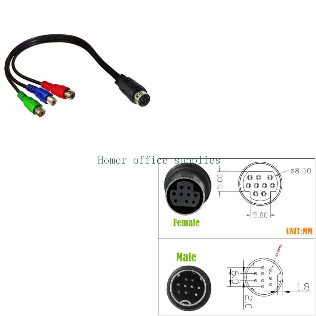 K43B 9Pin Sound Video To 3RCA Female Connectors Cable 30Cm Length For Home Theater